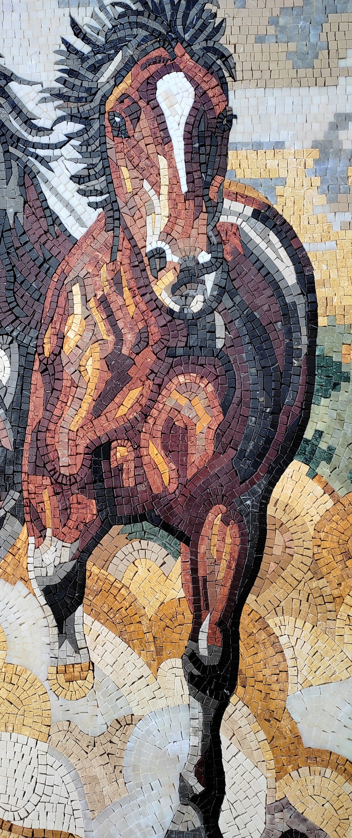Handmade Horse Mosaic Tile Art: Galloping Horses, Rustic Wall Decor (48" x 32")