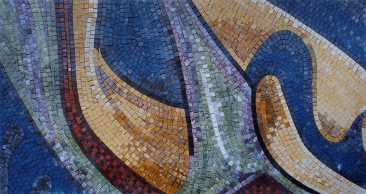Abstract Mosaic Tile: Colorful Medallion, Handmade Marble Stone (48” x 24”)