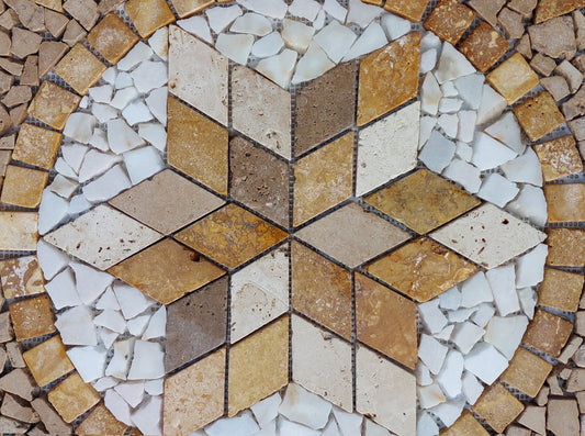 Brown Marble Mosaic Medallion: Handcrafted Stone Art Tile (24x24)