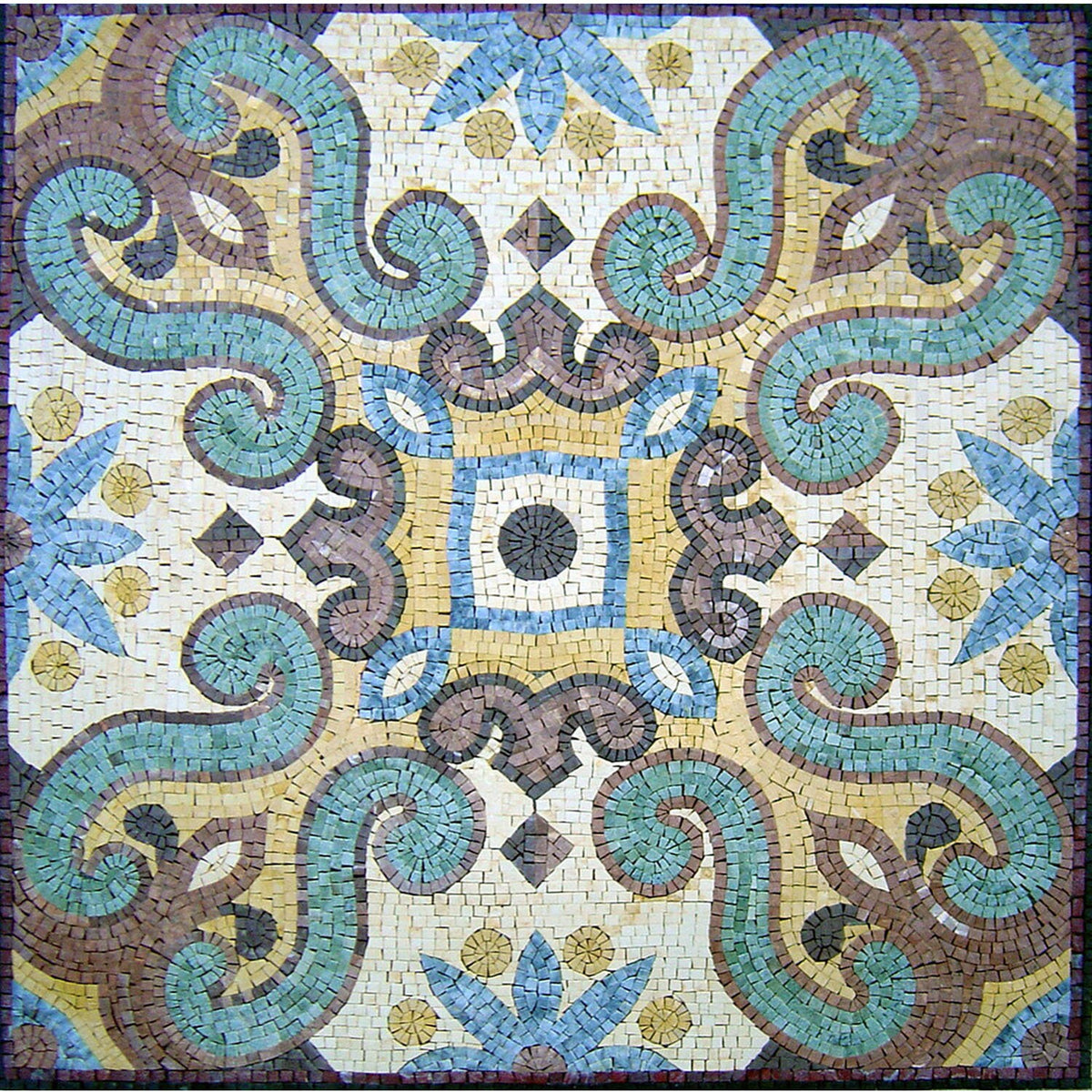 48" Handmade Floral Marble Mosaic Tile: Geometric Inlay
