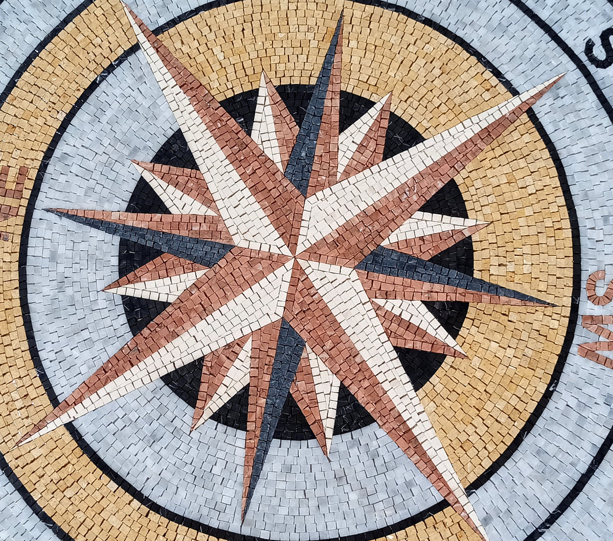 Handmade Compass Marble Mosaic Tile Medallion - Custom Design