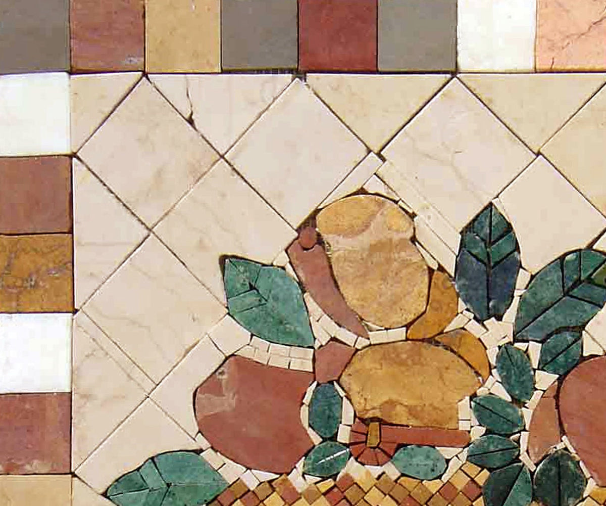 Handmade Fruit Basket Mosaic Art: Kitchen Wall Decor (20” x 16")