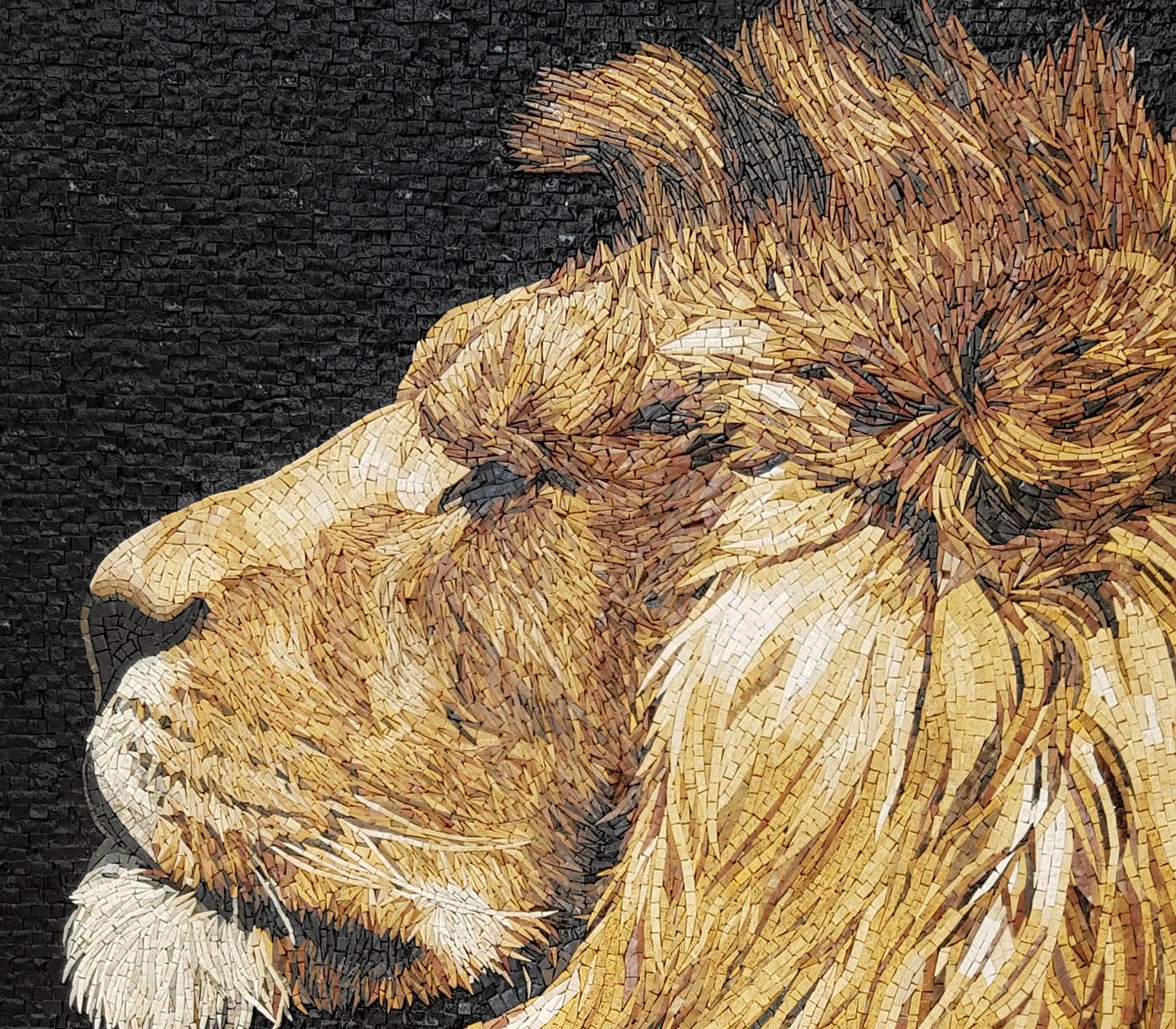 Lion & Falcon Mosaic Tile Art: Handmade Stone Mural (50” x 28”)