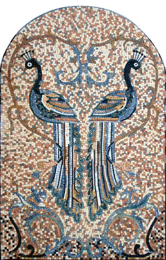 Handmade Peacock Mosaic Backsplash: Marble Tile Wall Art (52” x 34")