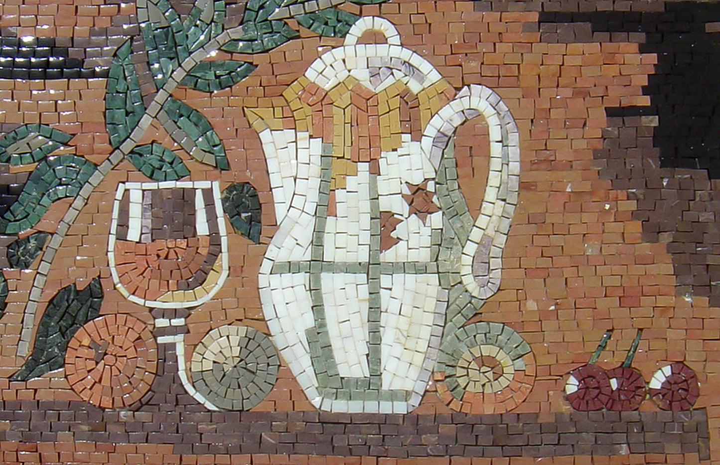 Handmade Still Life Mosaic Tile Art: Champagne Glass & Ceramic Pot