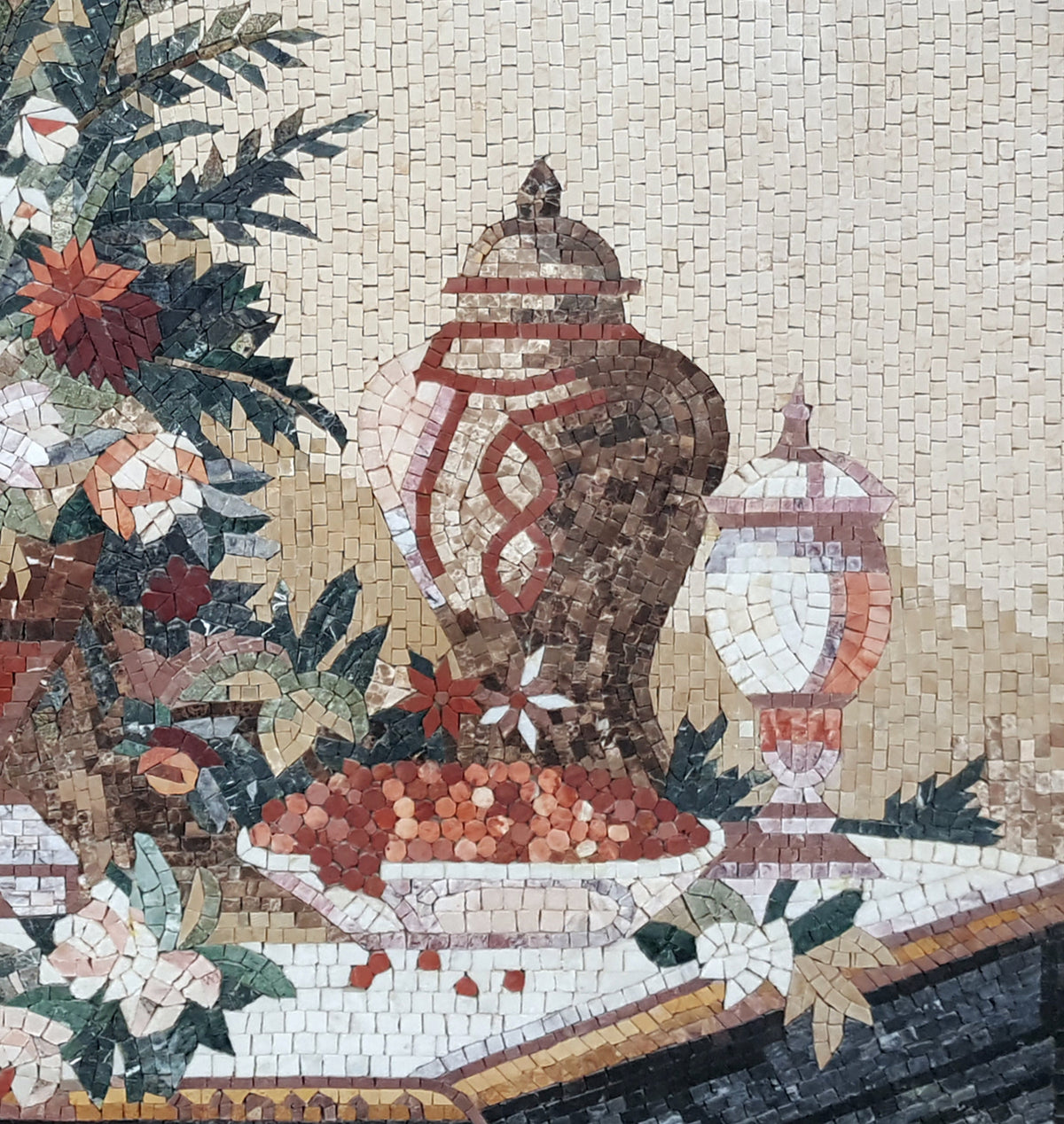 Handmade Floral Mosaic Tile Art: Kitchen Backsplash Decor