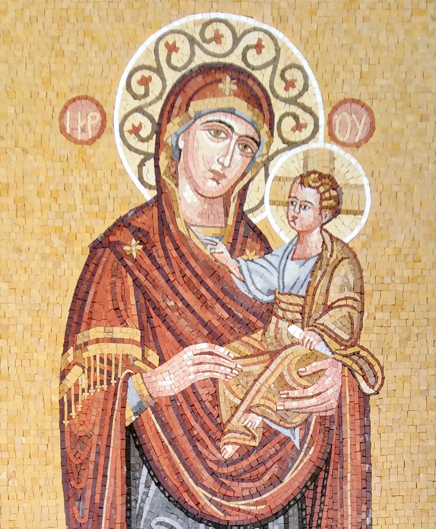 32"x69" Mother Mary and Baby Jesus Mosaic –Byzantine Christian Decor, Customization available
