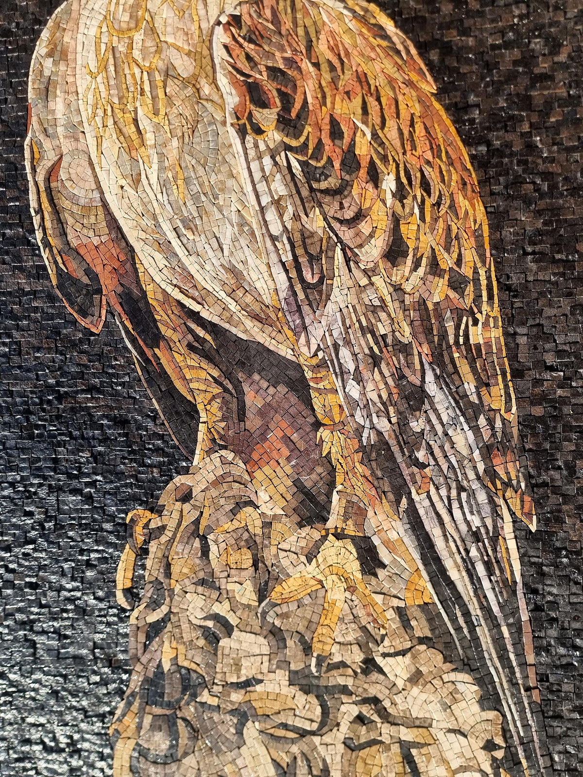Handmade Eagle Mosaic Mural: Stone & Marble Wall Art (32” x 20”)