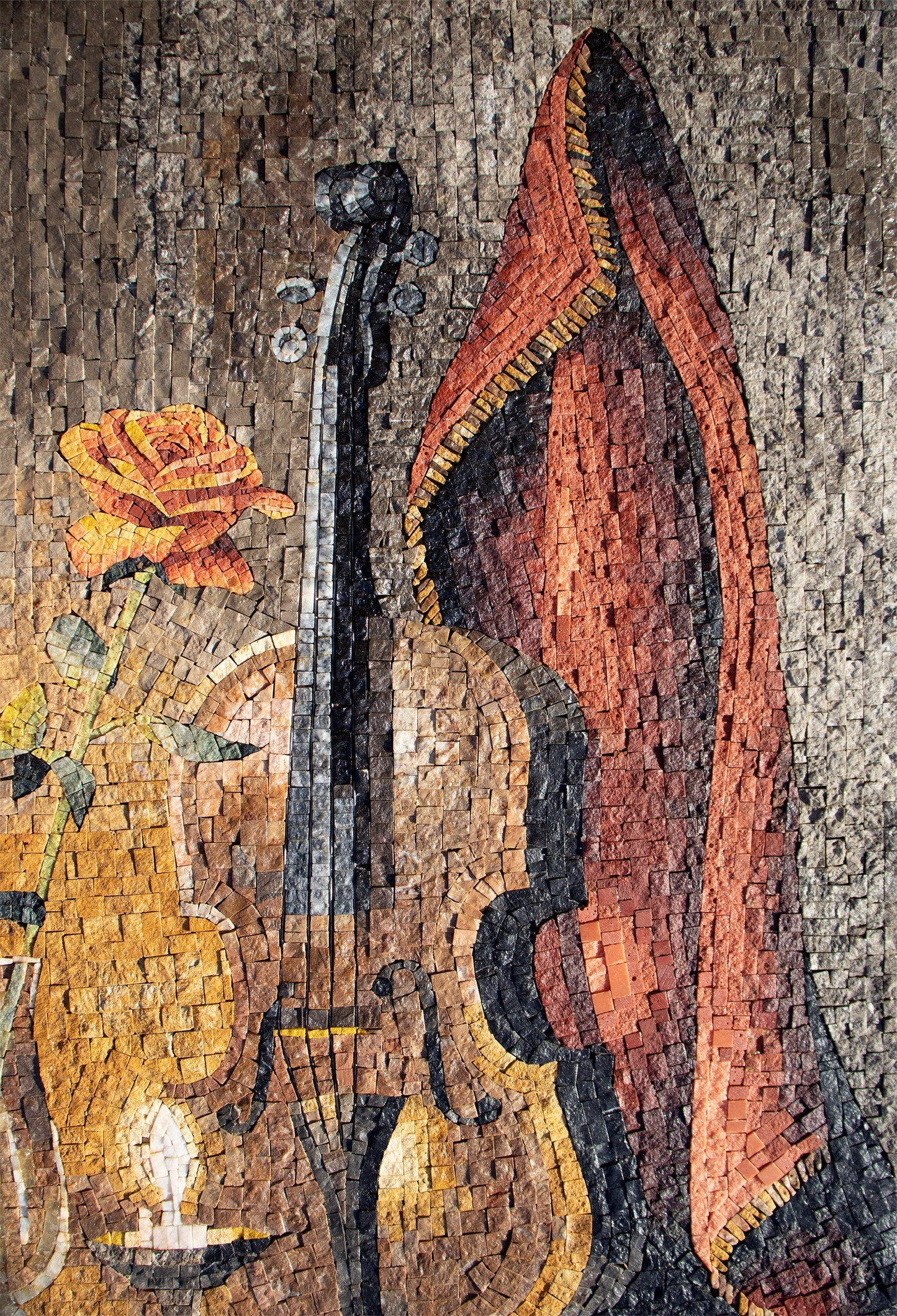 Handmade Violin Mosaic Tile Art: Candlelight Rose Medallion