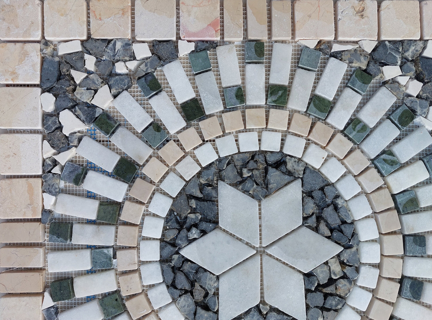 Blue Marble Mosaic Tile: Handmade Medallion, Garden Decor (24x24")