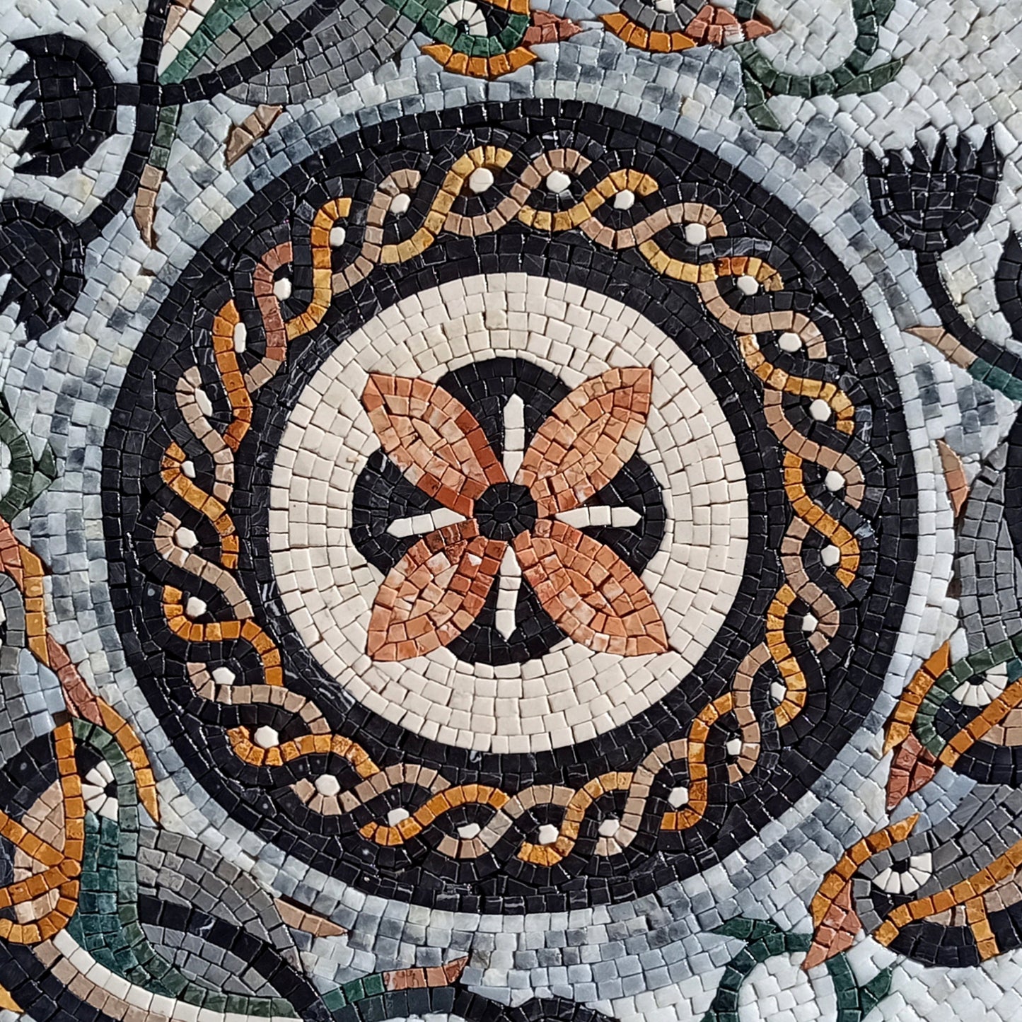 Oceanic Harmony - 24" Handmade Dolphins Pattern Mosaic Medallion Art Tile Décor - Customization available