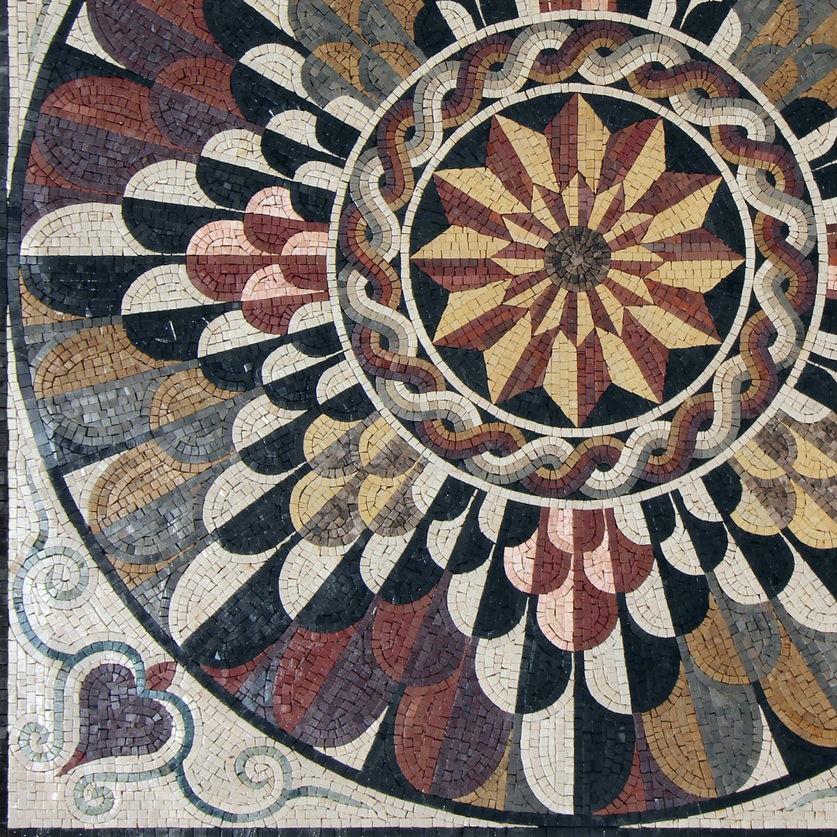Handmade Layered Geometric Flower Pattern Mosaic Tile