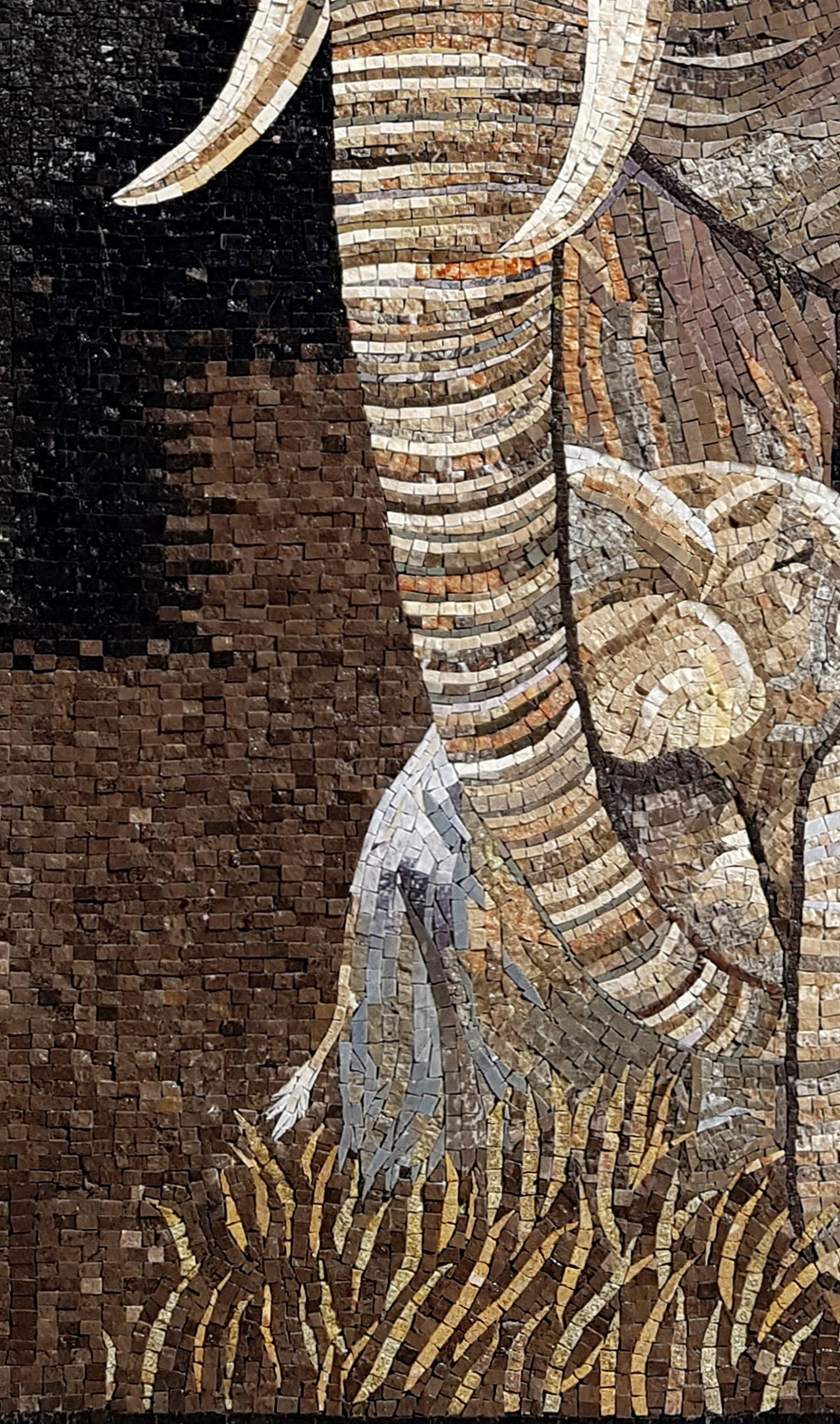 Handmade Elephant and Baby Marble Mosaic Tile Art (40x24 in)