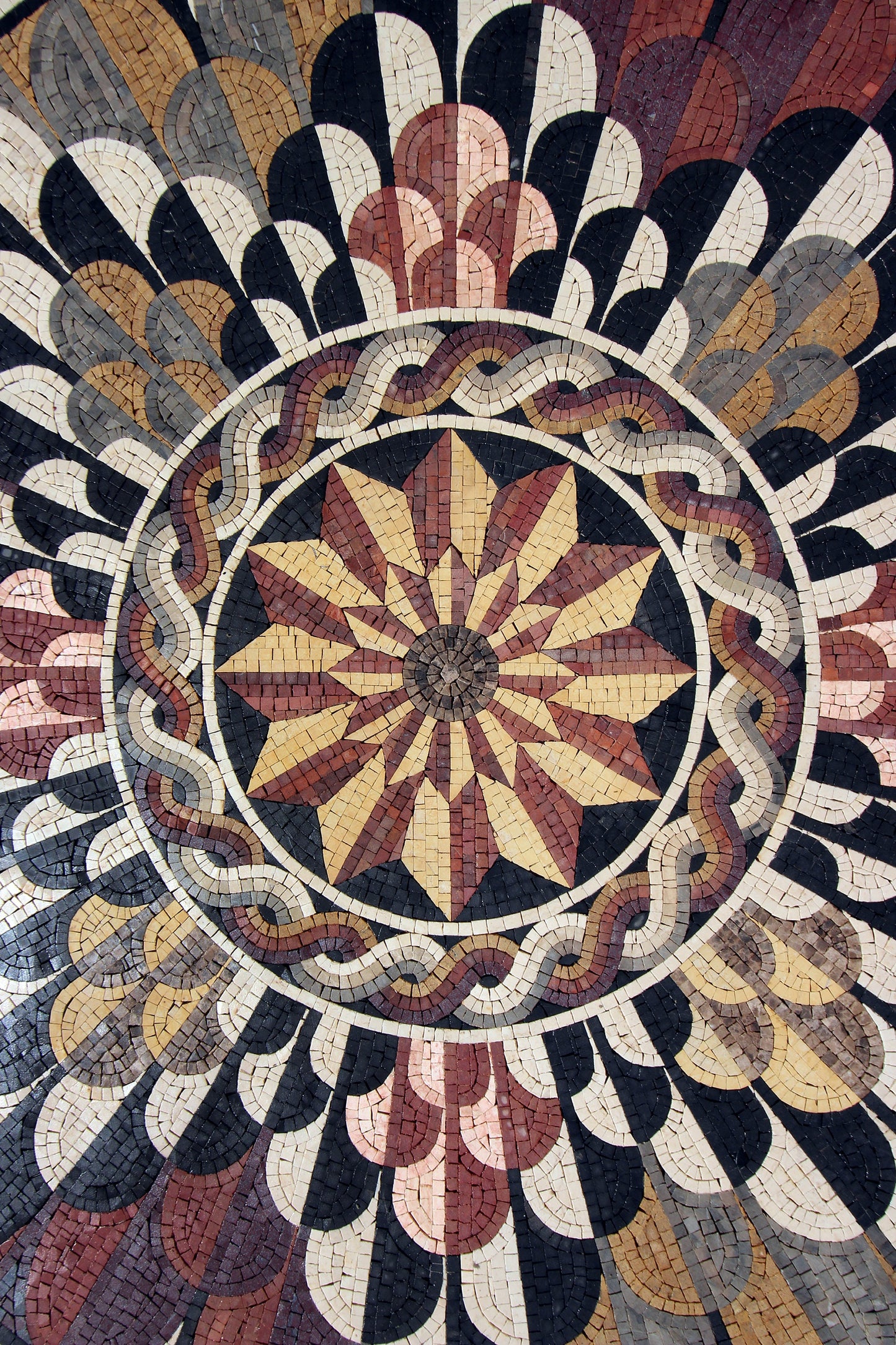 Handmade Layered Geometric Flower Pattern Mosaic Tile