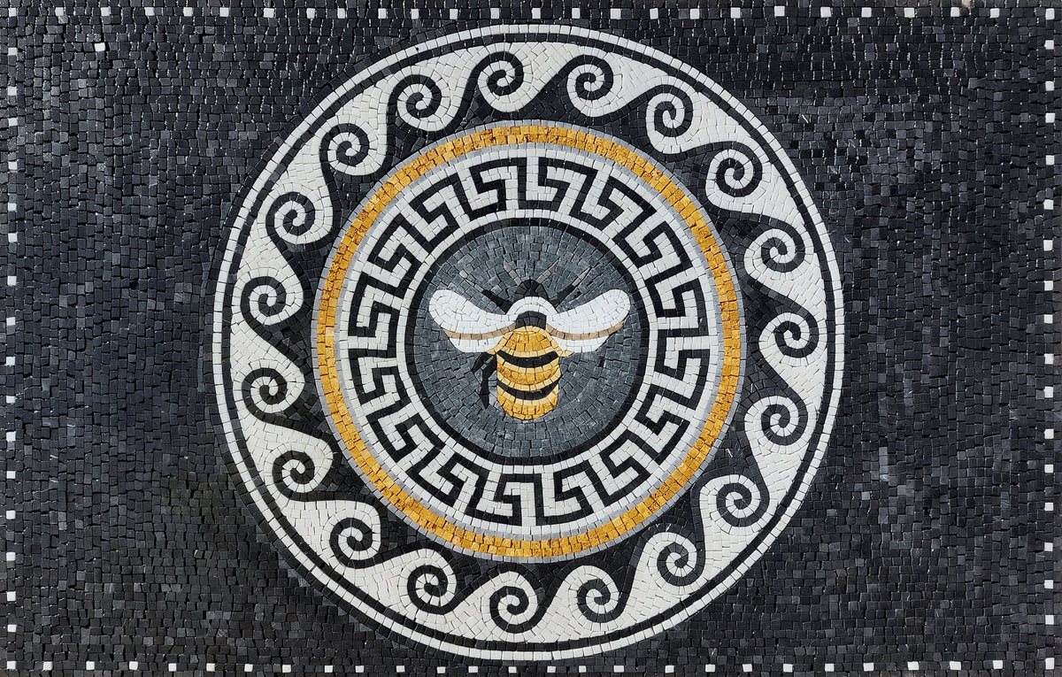 Handmade Bee Mosaic Tile: Marble Backsplash, Wall and Floor Art