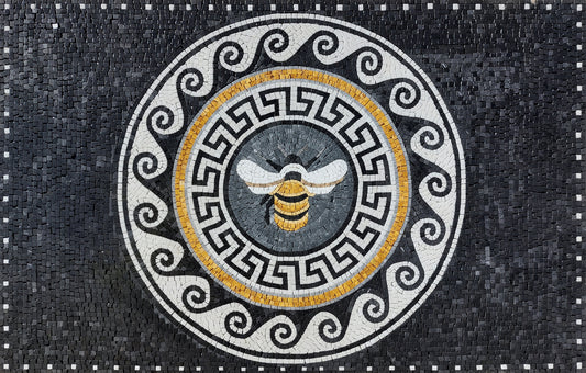 Handmade Bee Mosaic Tile: Marble Backsplash, Wall and Floor Art