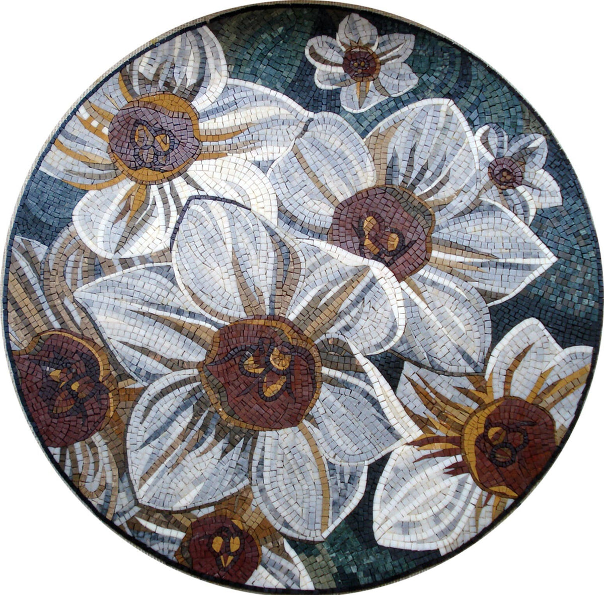 Handmade Floral Marble Mosaic Medallion - Colorful Floral Pattern Art Tile (40")