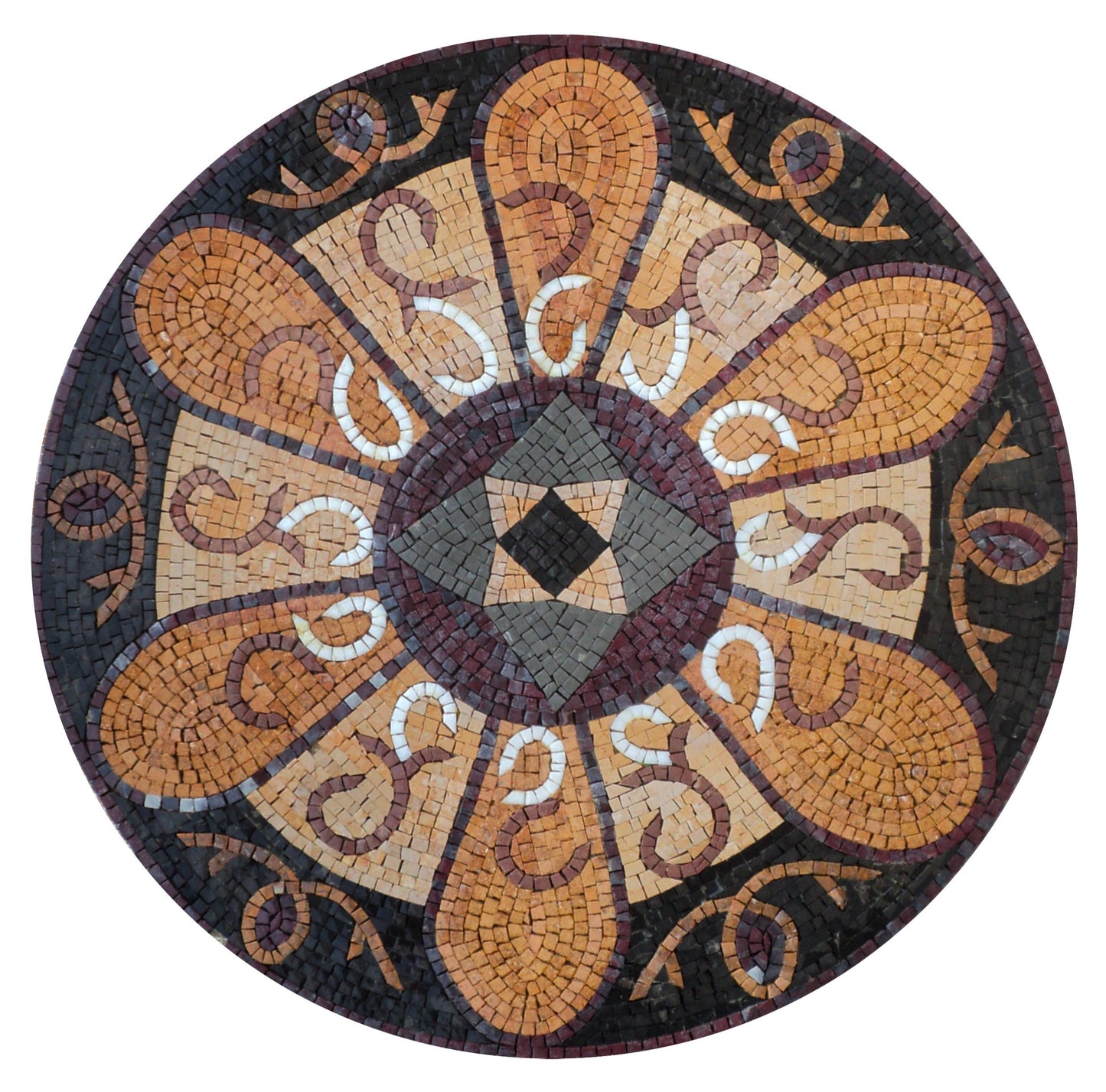 Handmade Marble Mosaic Medallion Art Tile: 24-Inch Elegant Interior Décor