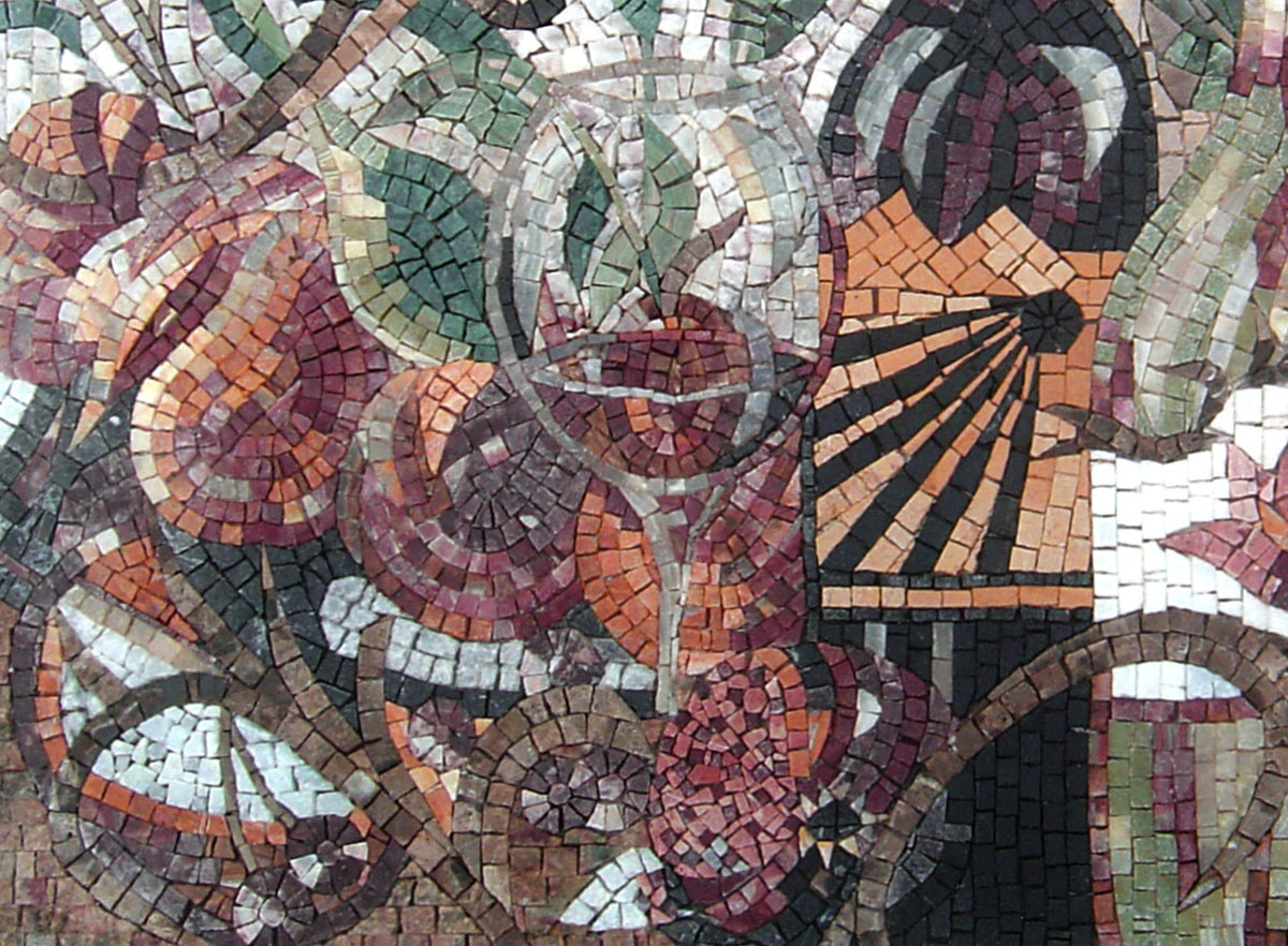 Handmade Tuscan Wine Mosaic: Marble Kitchen Backsplash Tile