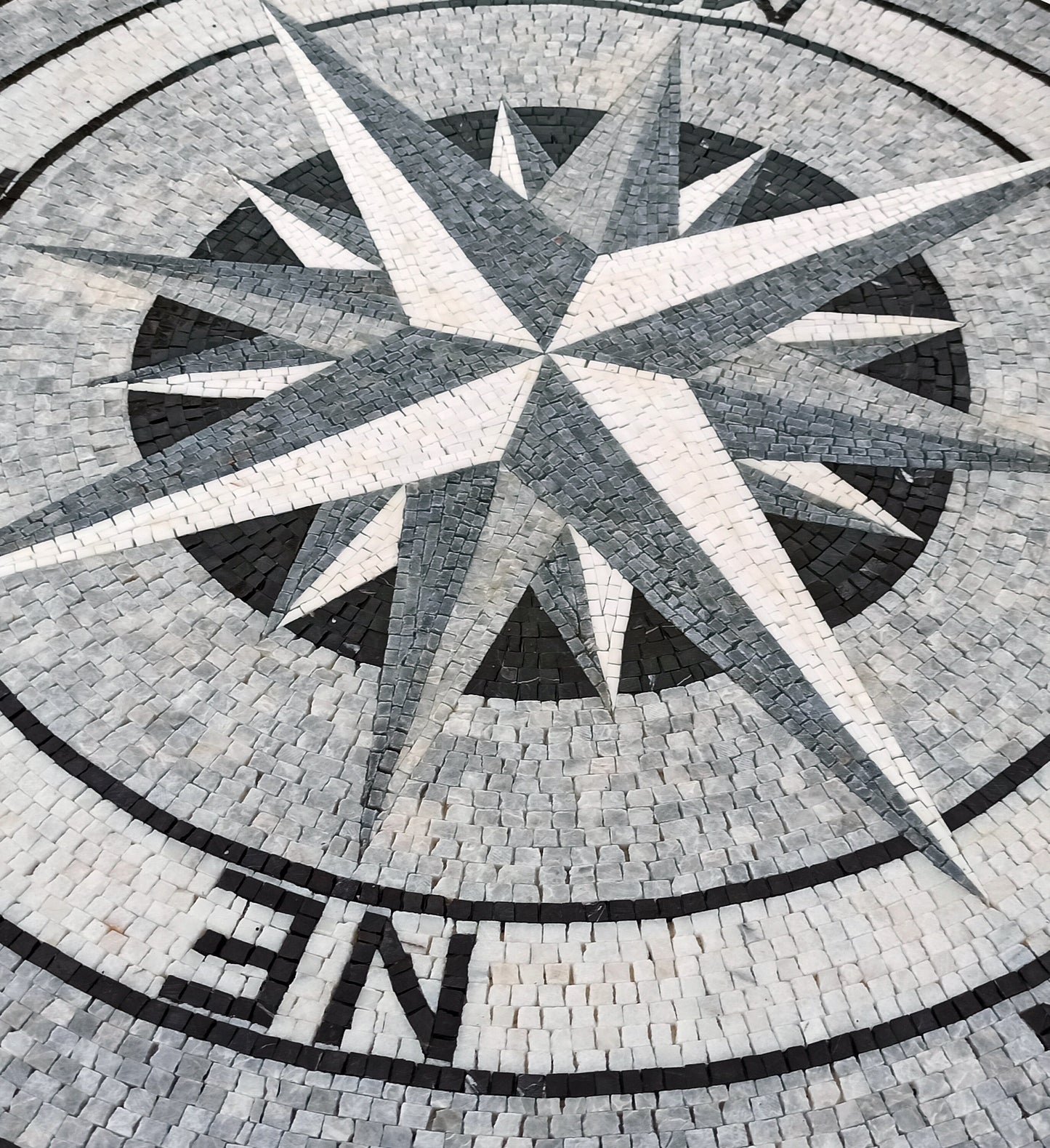 MOSAIC DESIGN - Monochrome Nautical Compass Mosaic Medallion Tile Arts - Customization available