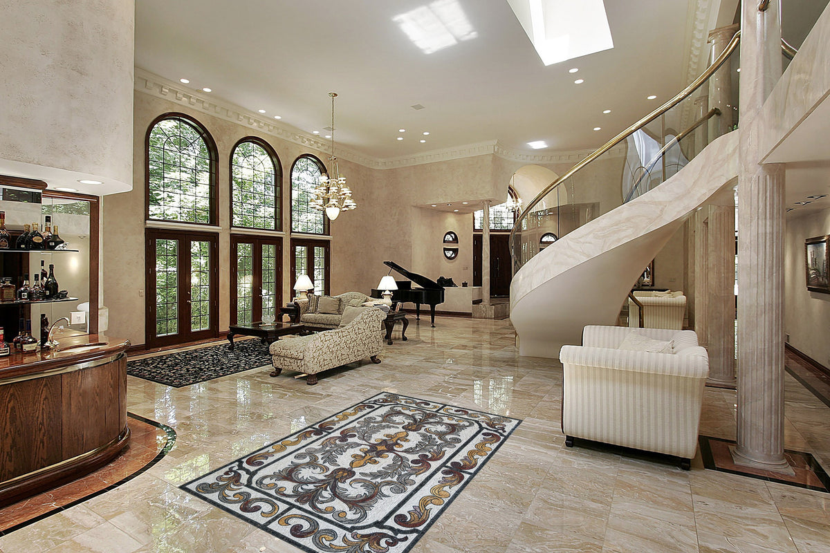 Handmade Marble Mosaic Rug: Modern Stone Area Rug (72” x 48")