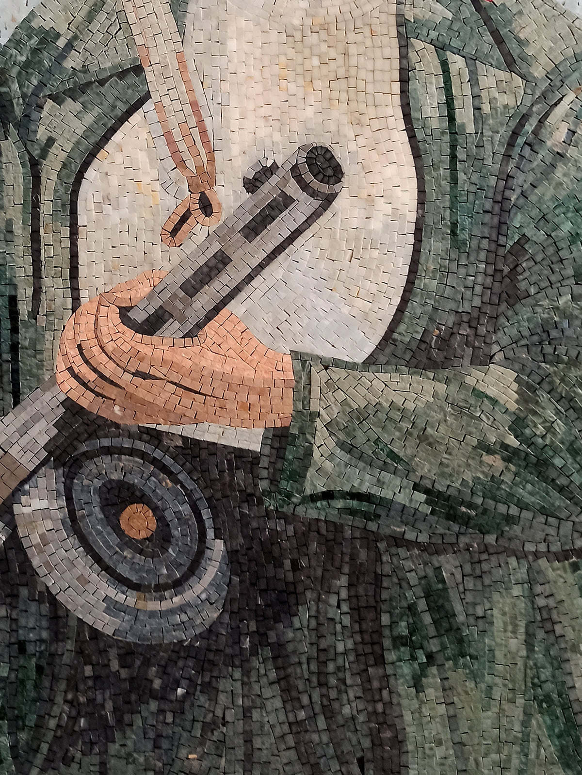 Hunter Woman Portrait Mosaic Tile Mural: Handmade Stone Art