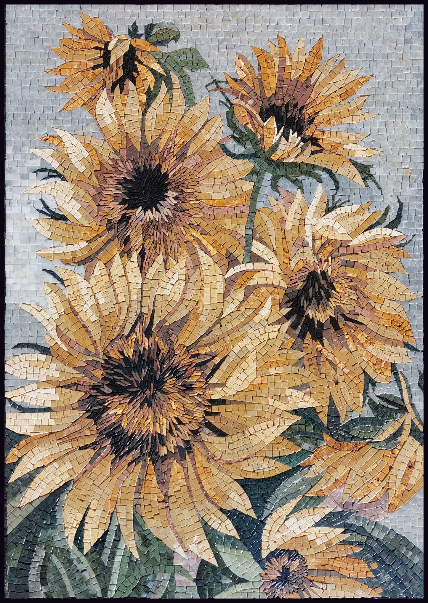 Handmade Sunflower Mosaic Wall Art: Stone Interior Decor