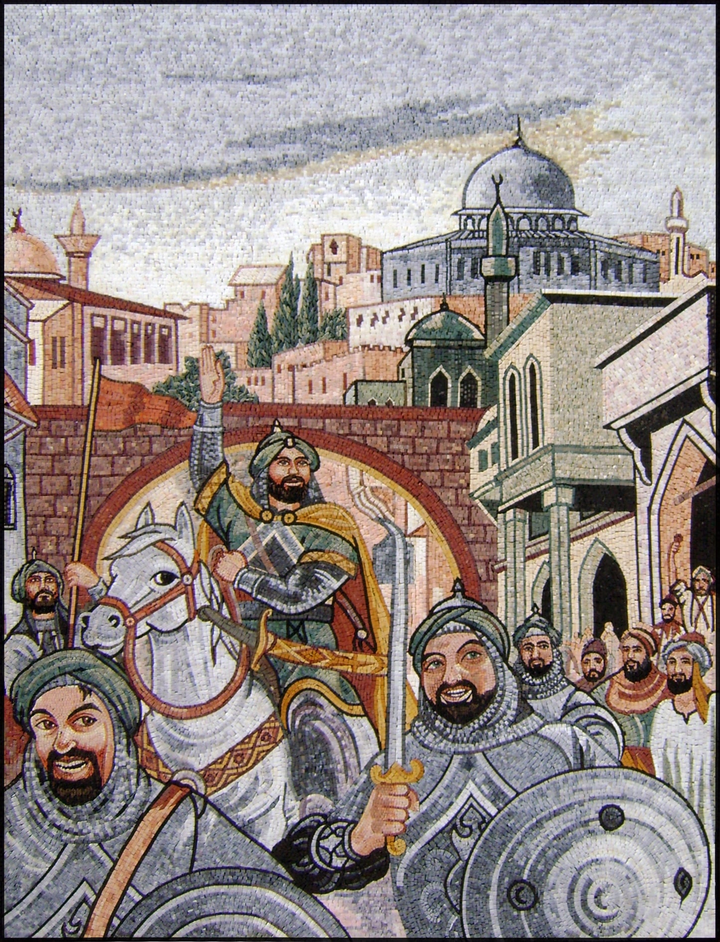 Saladin Mosaic Tile Art: Handmade Marble Reproduction (72” x 56")