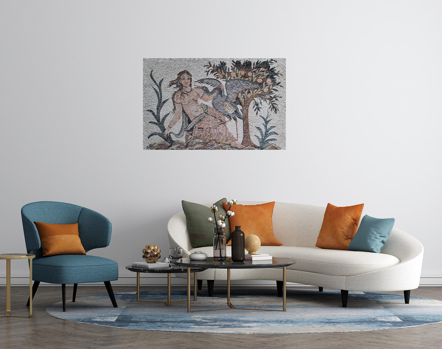 50"x32" Ancient Man Holding Duck Mosaic Wall Art –Historical Scene, Nature-Inspired Home Decor, Customization available