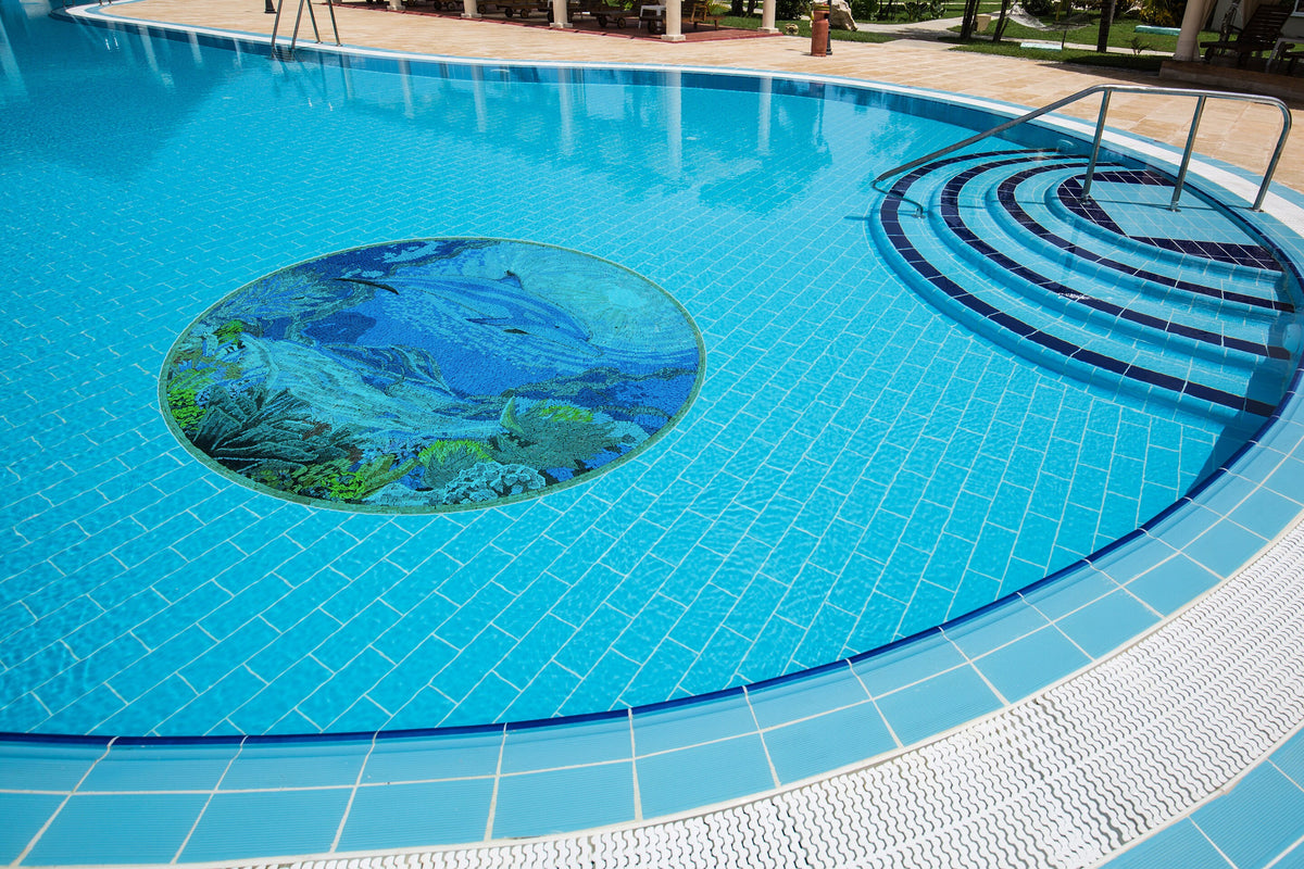Breathtaking 72" Handmade Sealife Dolphin Marble Mosaic Pool Medallion Art - Customization available