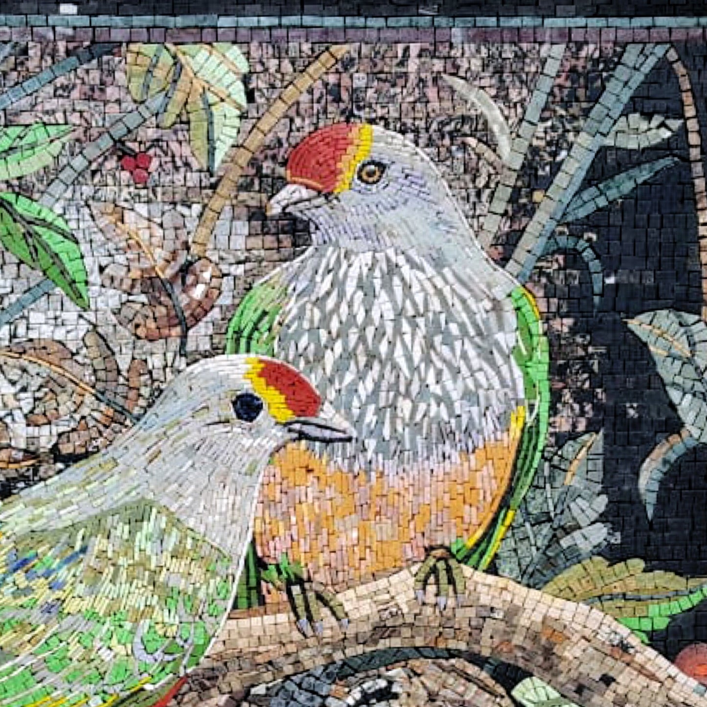 Handmade Bird Mosaic Tile Art: Colorful Marble Tesserae (34x34)