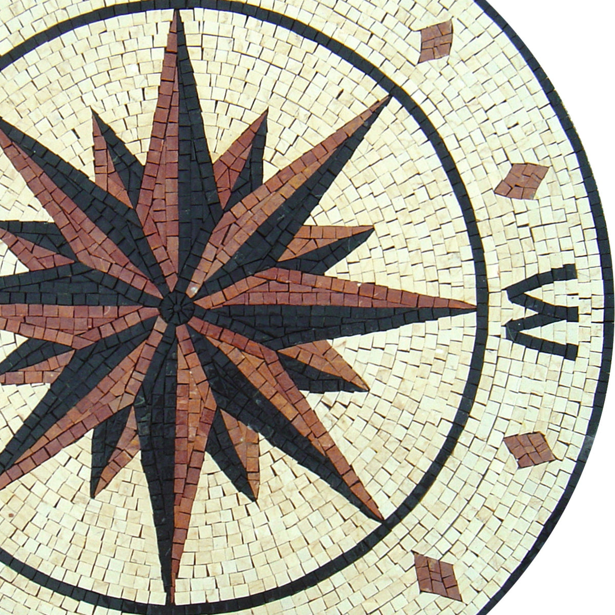 Handmade Marble Mosaic Compass Medallion - 32-Inch Decorative Art Tile