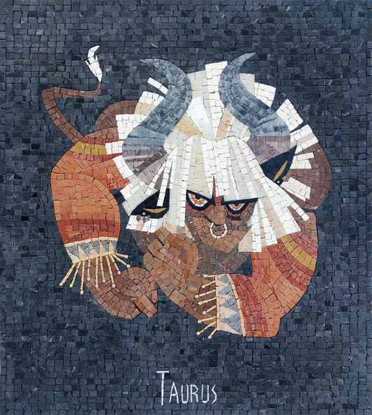 Taurus Zodiac Mosaic Tile Art: Handmade Stone Symbol