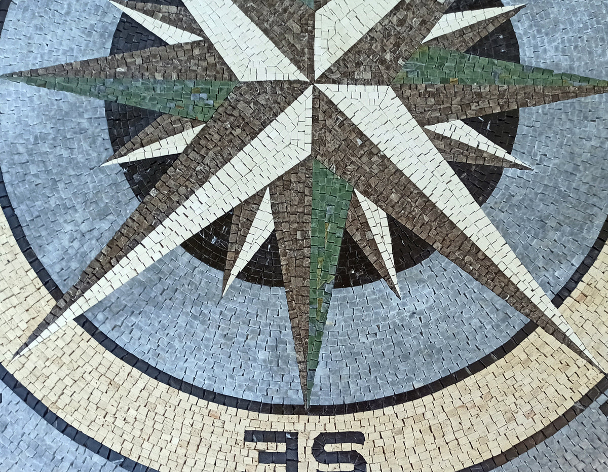 Handmade Compass Rose Marble Mosaic Tile Medallion (32 inch)