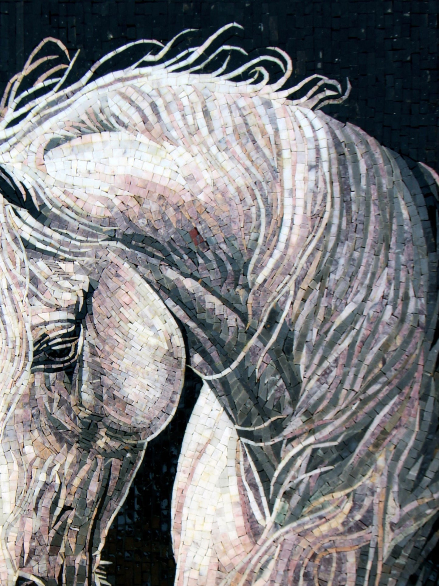 Handmade Horse Portrait Mosaic Mural: Marble Wall Art Decor