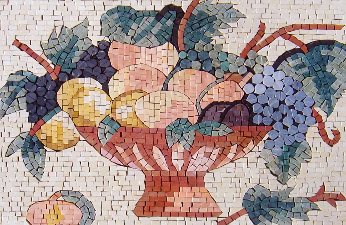Handmade Fruit Basket Marble Mosaic Tile Backsplash (30” x 20”)