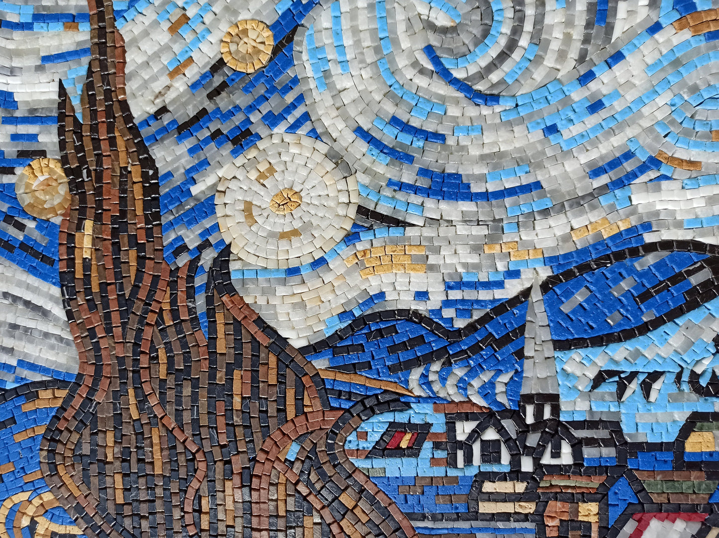 Handmade Marble Mosaic Art: Van Gogh Starry Night Landscape
