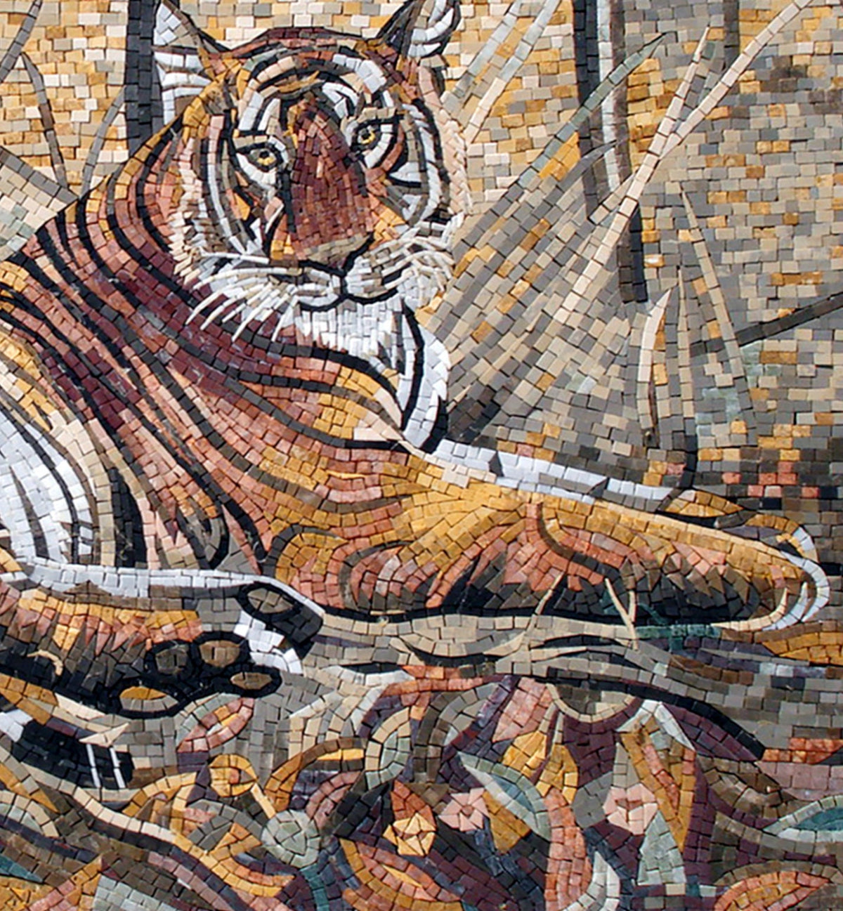 Handmade Tiger Mosaic Tile Mural: Jungle Animal Wall Art (48” x 36")