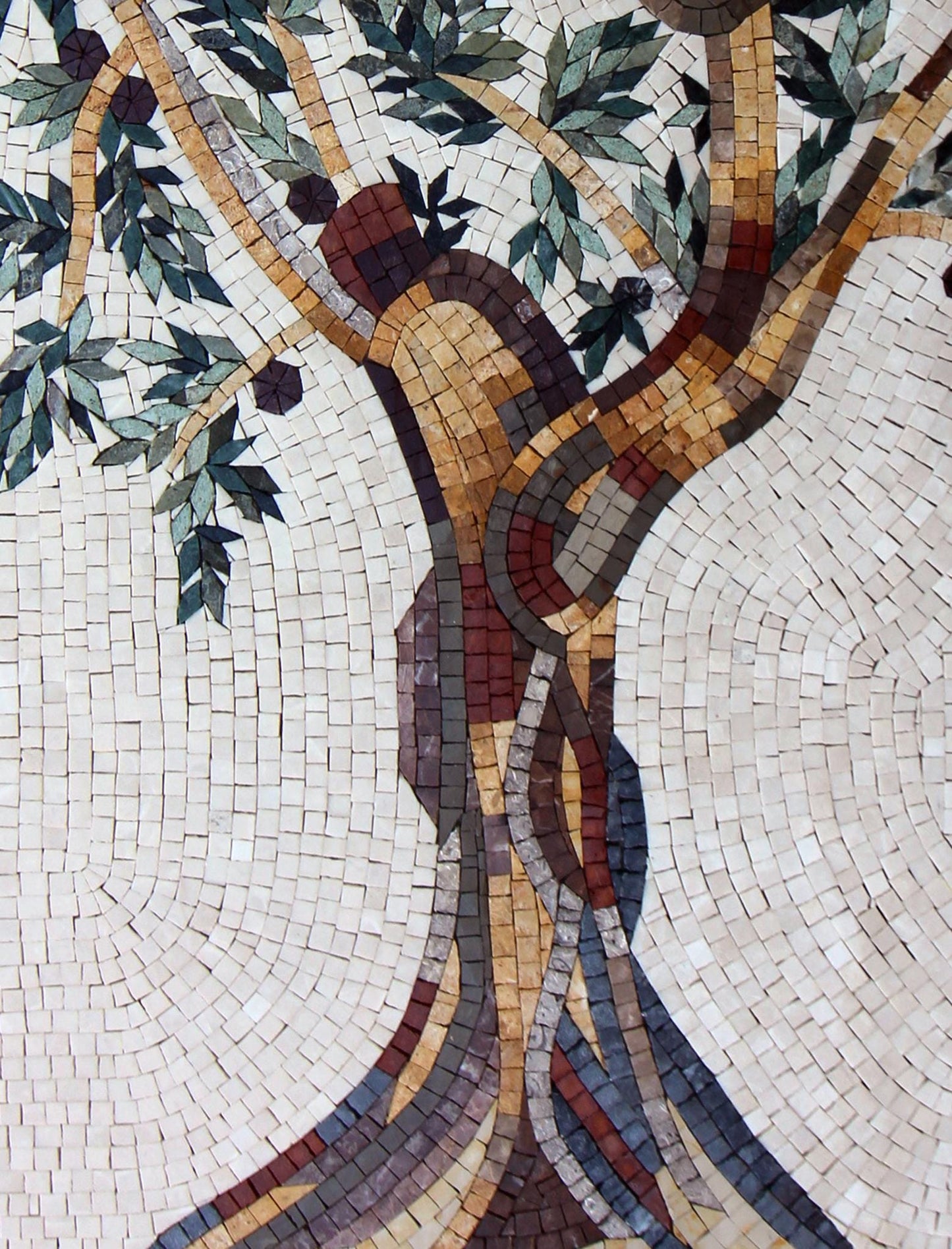 Handmade Olive Tree Mosaic Art: Marble Medallion Tile (40” x 30")