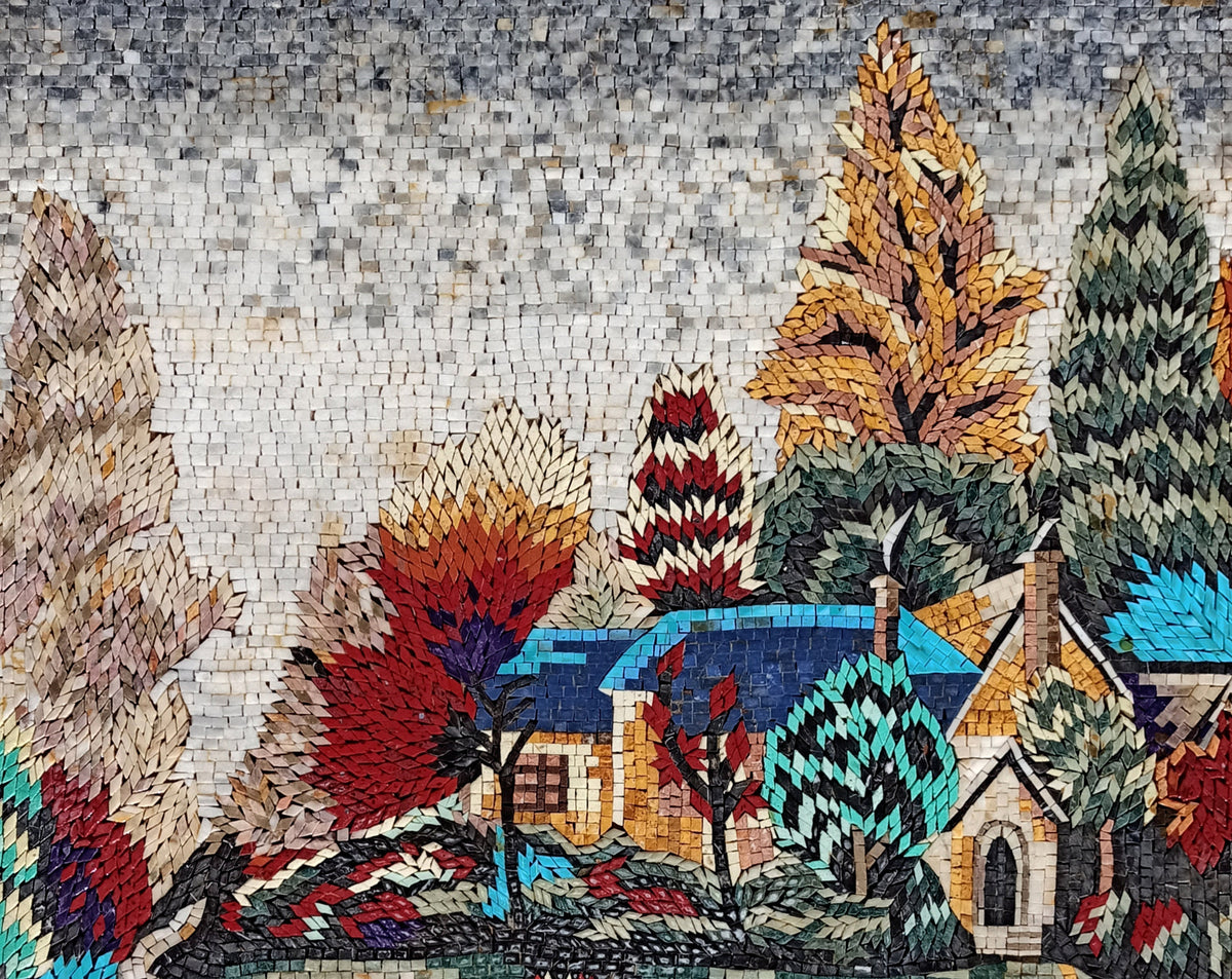 Handmade Marble Mosaic Mural: Desert Palm Tree Landscape Tile