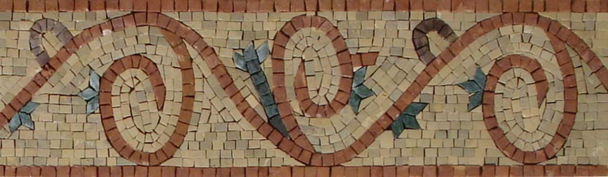 Rosy Vine Marble Mosaic Tile Border: Handmade Botanical Backsplash Accent