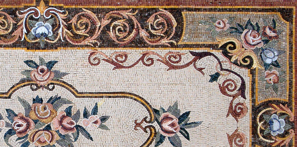 Handmade Marble Mosaic Rug: Floral Stone Inlay (112” x 60")