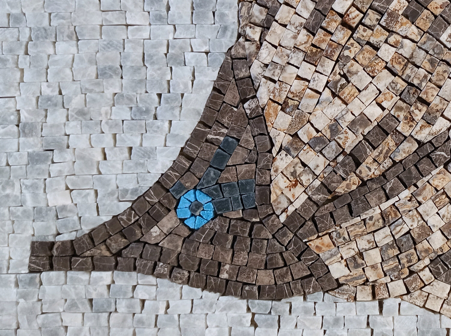 Handmade Fish Mosaic Tile Art: Marble Kitchen Backsplash (16" x 12")