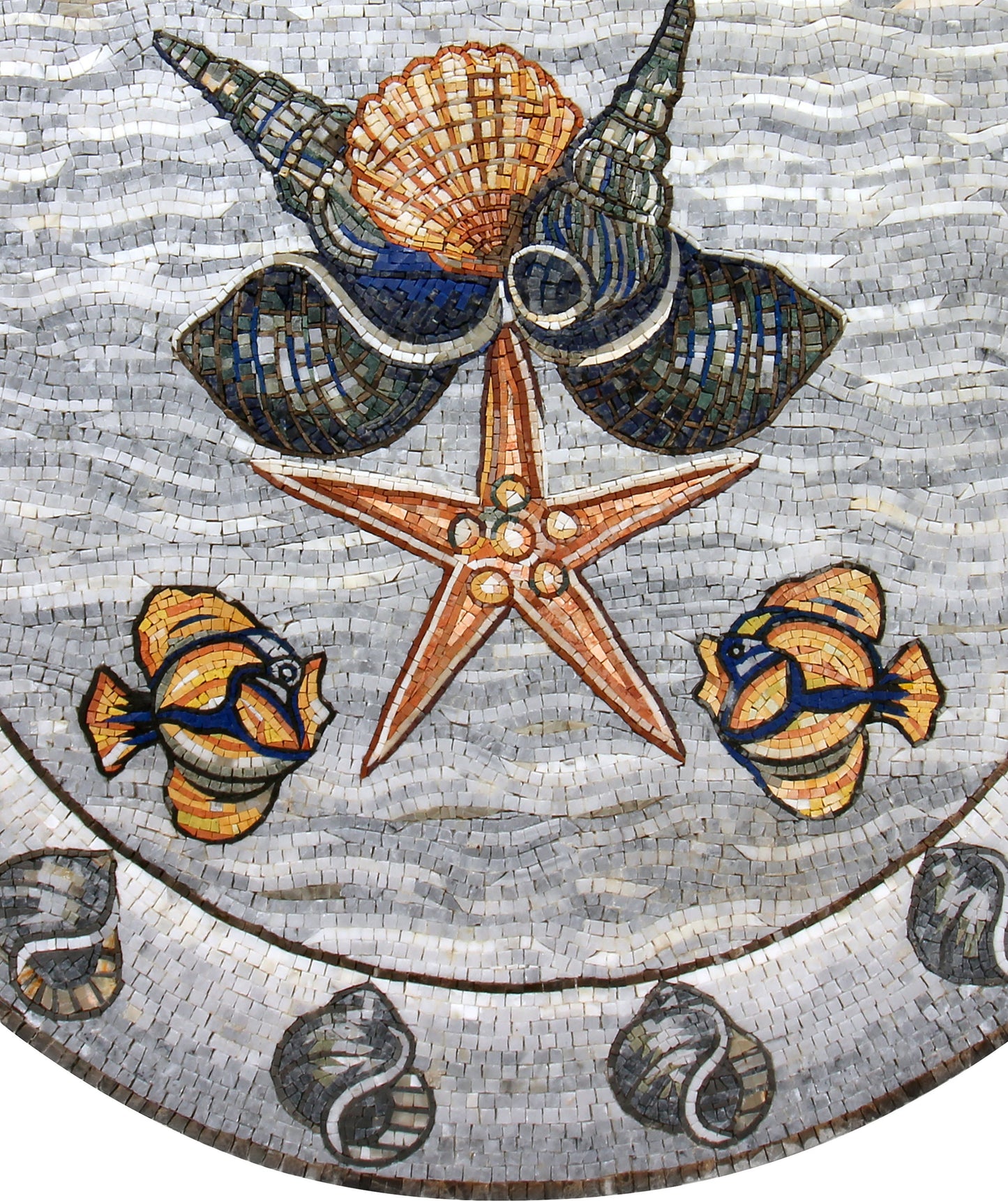 Seaside Serenity - Handmade Coastal Shells and Sea Life Mosaic Medallion Art Tile - Customization available