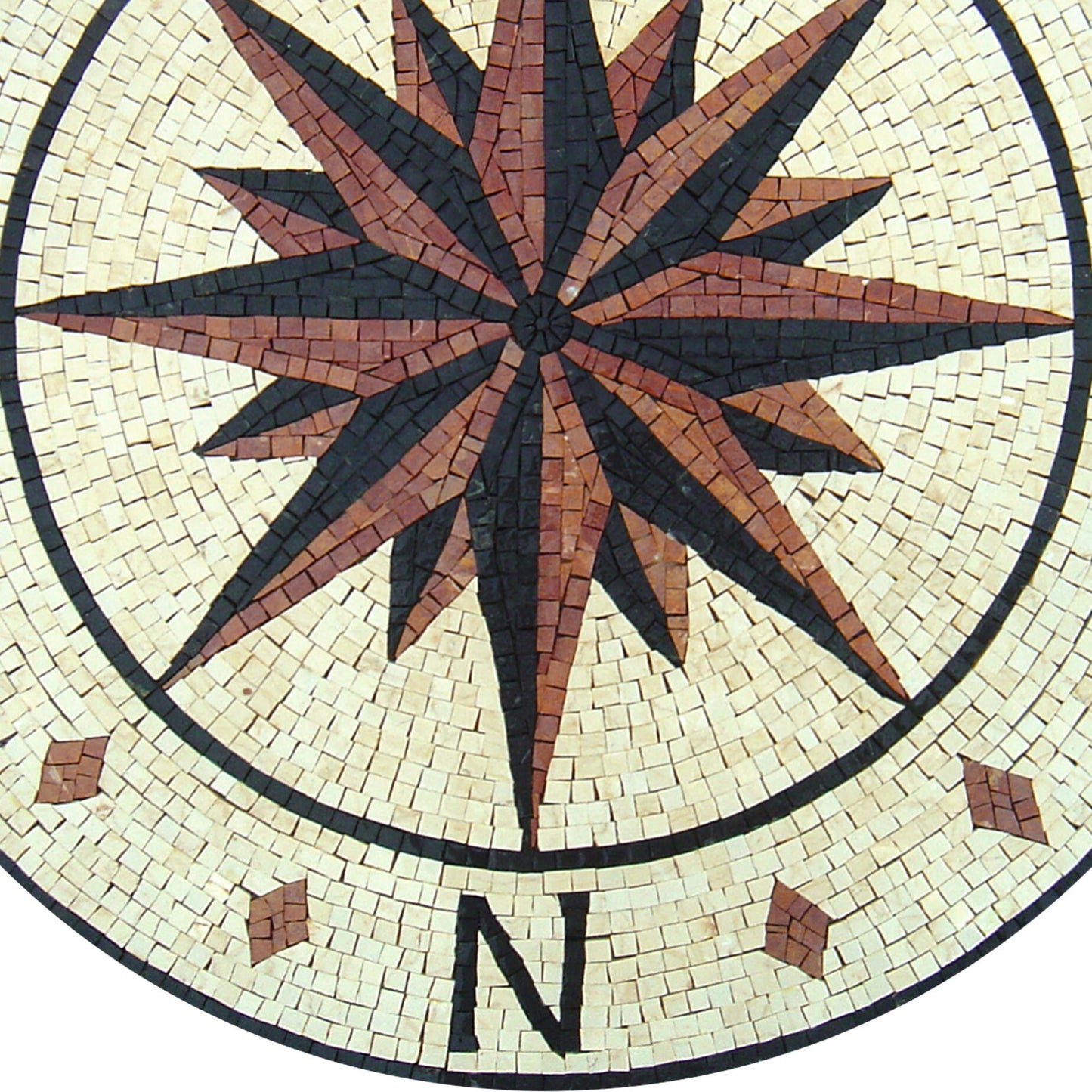 Handmade Marble Mosaic Compass Medallion - 32-Inch Decorative Art Tile