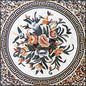 Handmade Marble Mosaic Tile: Colorful Roses, Greek Key Border (40x40)