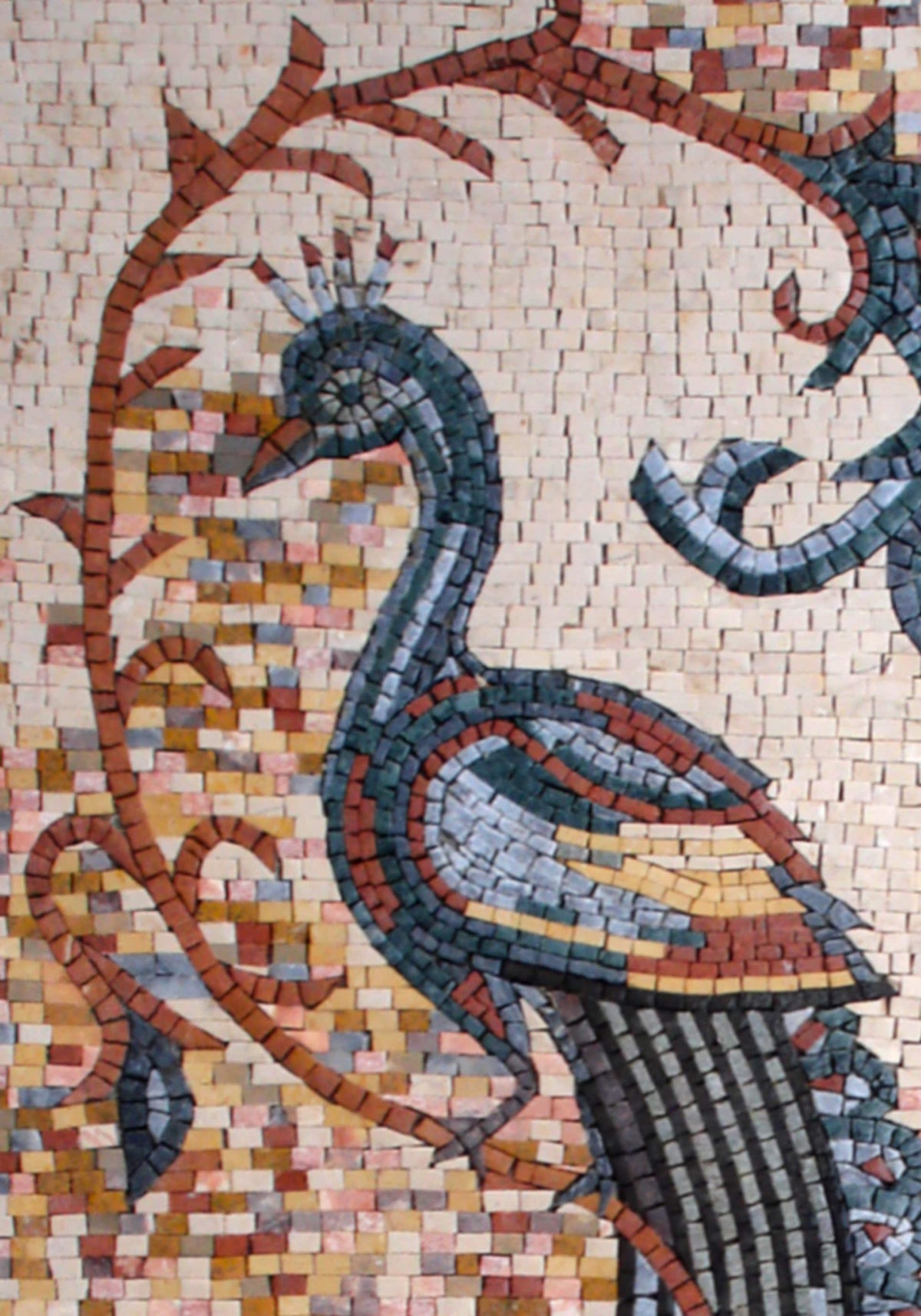 Handmade Twin Peacock Mosaic: Marble Stone Wall Art (46” x 32")
