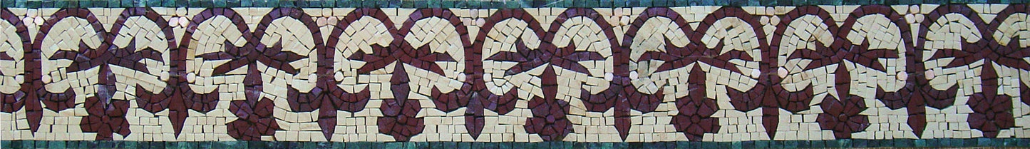 Floral Mosaic Border: Geometric Marble Wall Art (40x6")