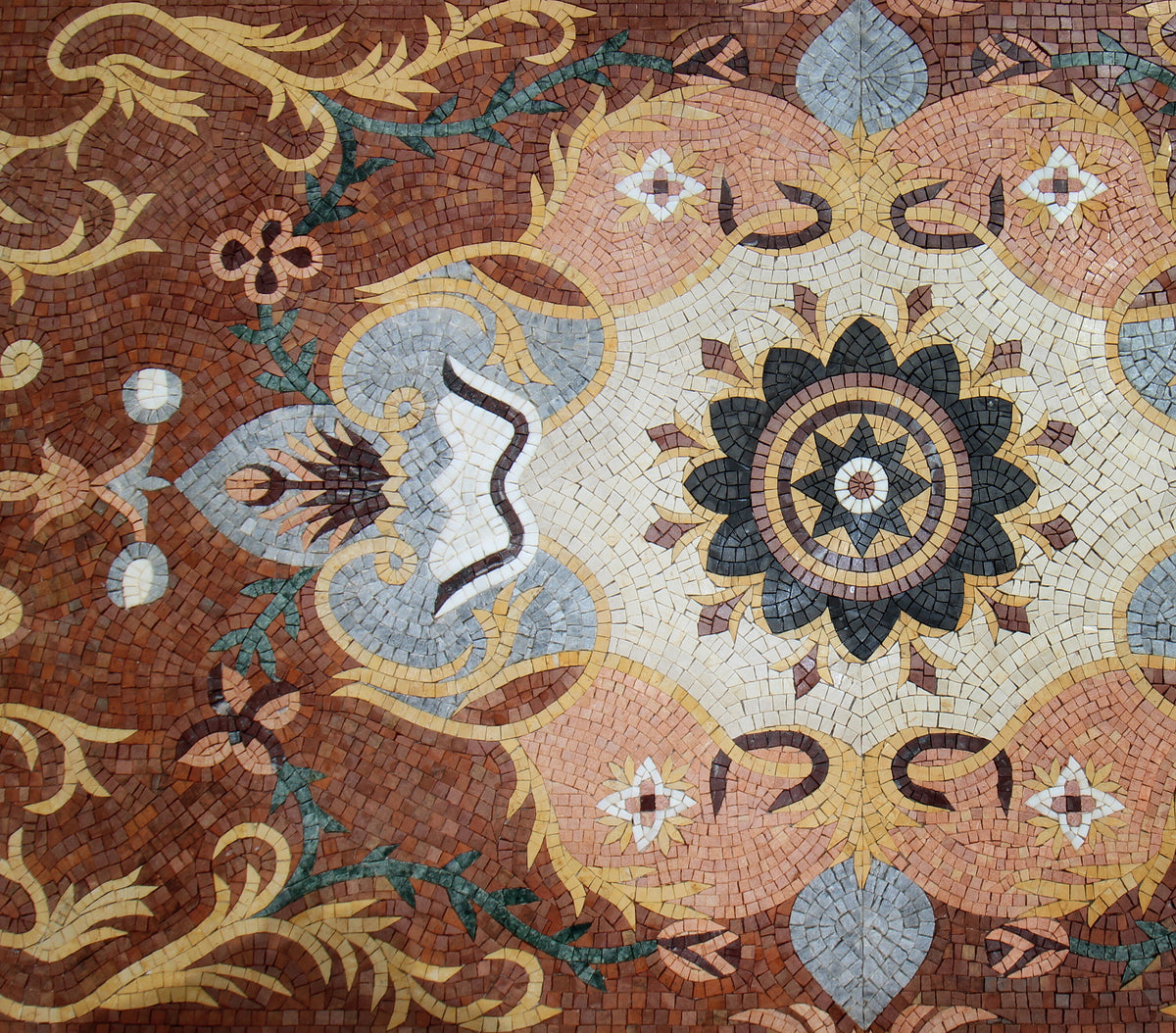 72" x 48"  Handcrafted Marble Mosaic Rug Carpet – Floral Stone Art - Customization Available