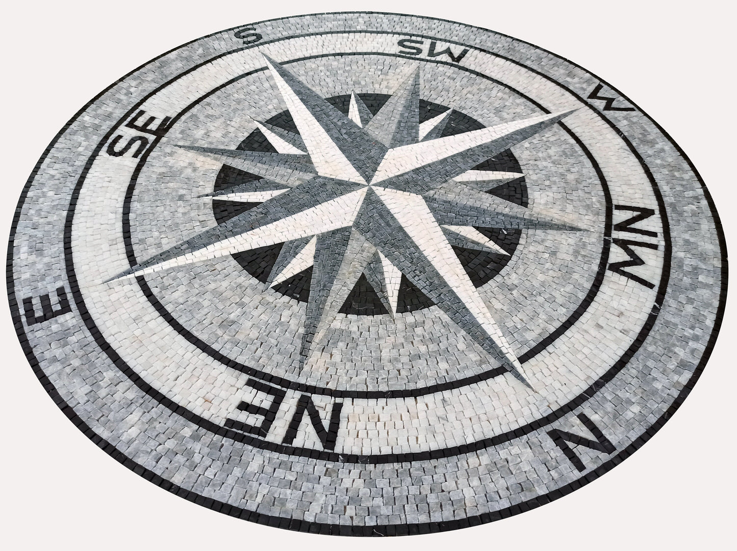 Handmade Nautical Compass Mosaic Tile Medallion (32" Diameter)